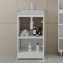 Style Line Мебель для ванной с кварцевой раковиной серый шелк Батлер 50 белая Люкс антискрейтч Plus – фотография-8